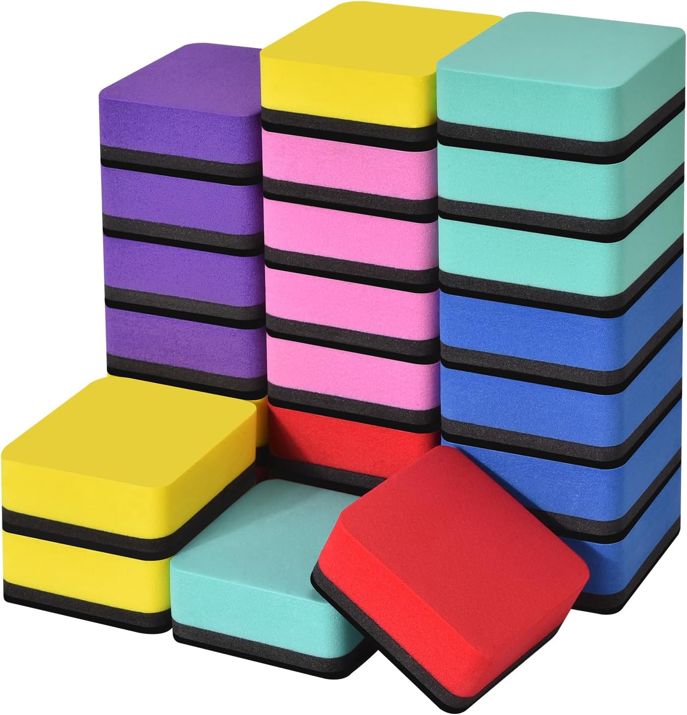 Dry Erase Erasers, 24 Pack Magnetic Whiteboard Erasers for Kids and Students, Mini Dry Erase Board Erasers for Classroom Home, and Office (Square, 6 Color)